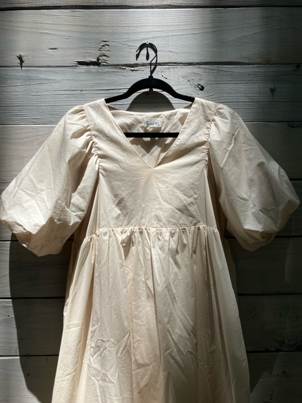 &merci Women's Cream Puff-Sleeve Midi Dress Small Cottagecore Whimsical French - Picture 2 of 6